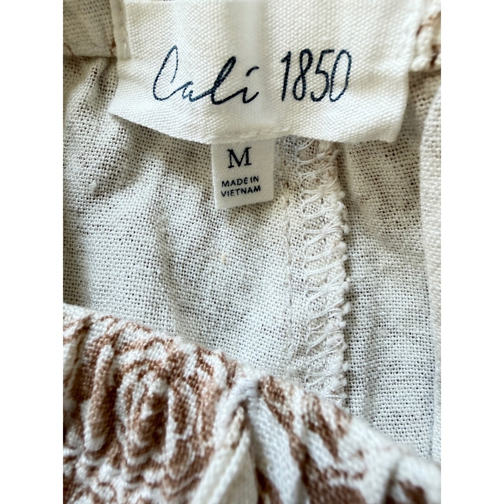 Women’s Wide-Leg Drawstring Floral Lounge Pants - White & Light Brown - Picture 6 of 14